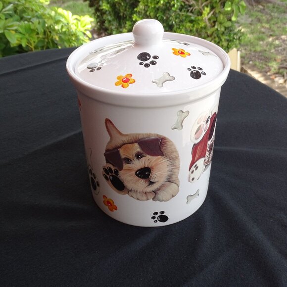 Vintage Dog Cookie Jar 9"Tx6.25"W with Paw Prints & Bones - Picture 1 of 12